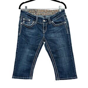 DownEast Dark Wash Distressed Embellished Bermuda Shorts Size 30